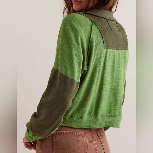 Free People Like New Green Quarter Zip Sweater: Size- Small - Picture 2 of 8